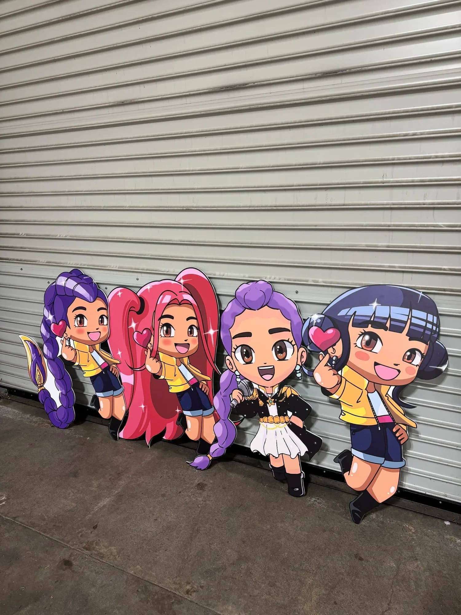 Character standee set lined up for a party