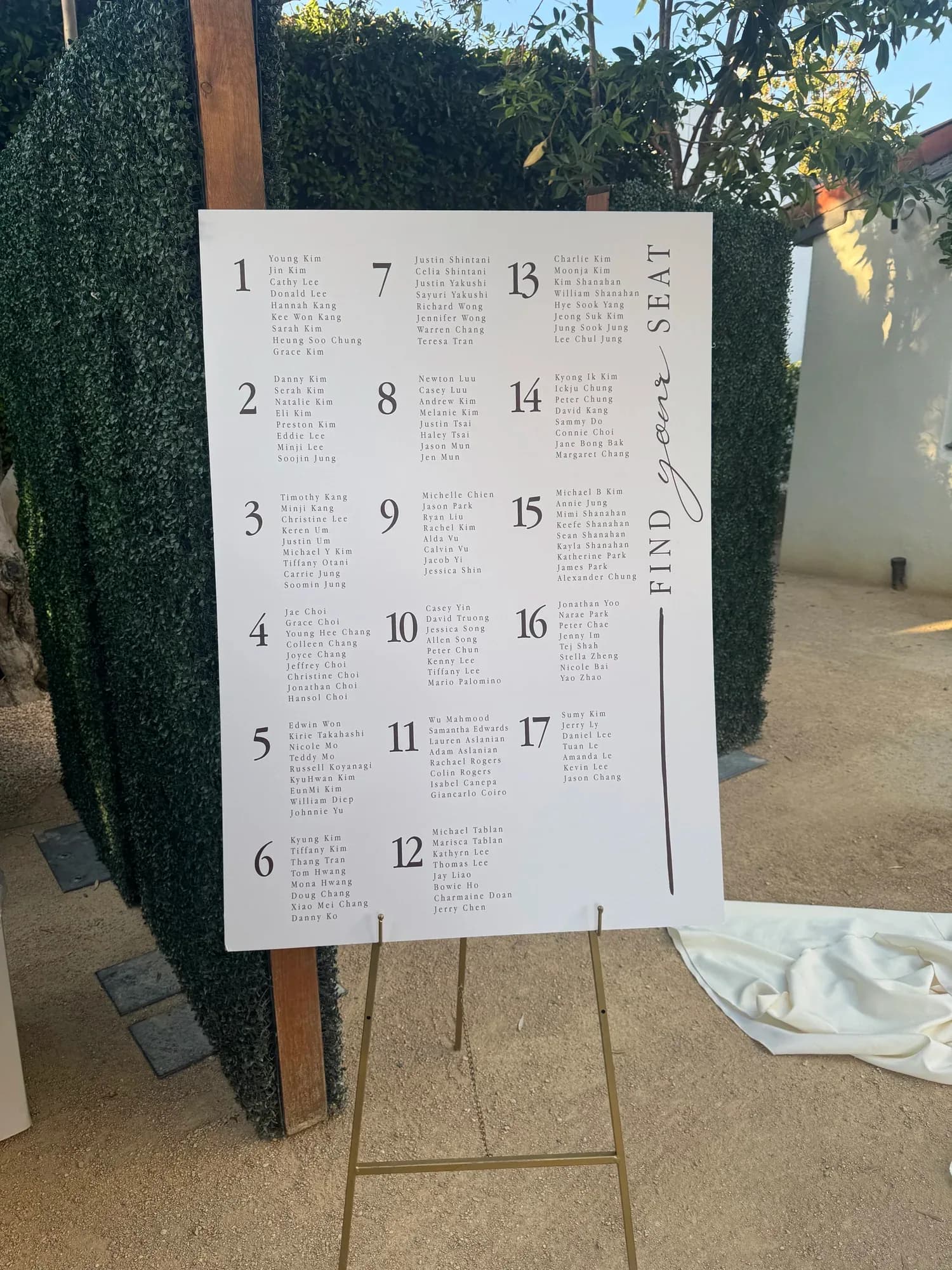Find your seat chart for a wedding reception